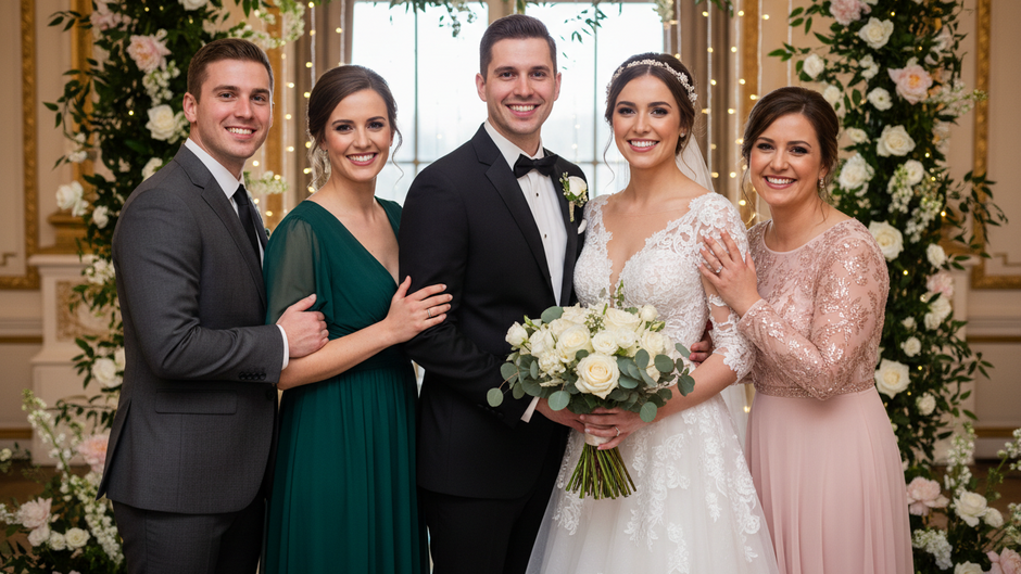 with the bride and groom